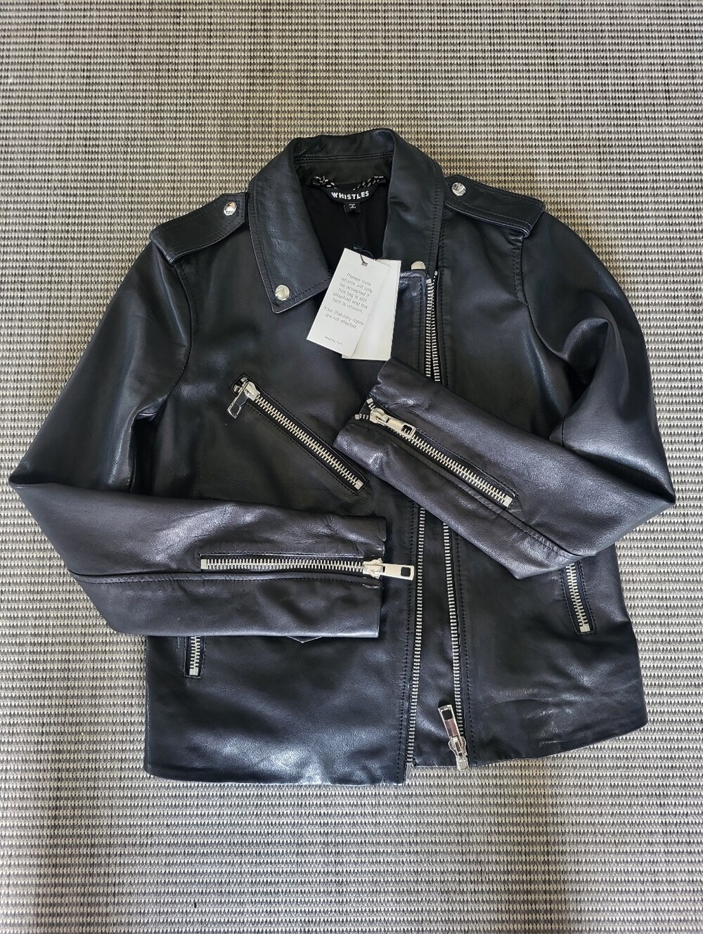 Whistles Agnes Pocket Leather Jacket NWT Black Moto Biker US 2 UK 6 New $599